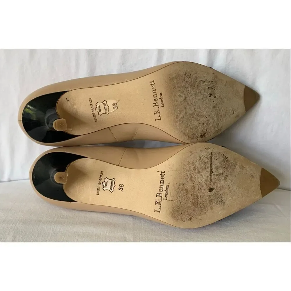 L.K. Bennett Roxy Trench black & tan Leather Heels Pumps Shoes sz 38